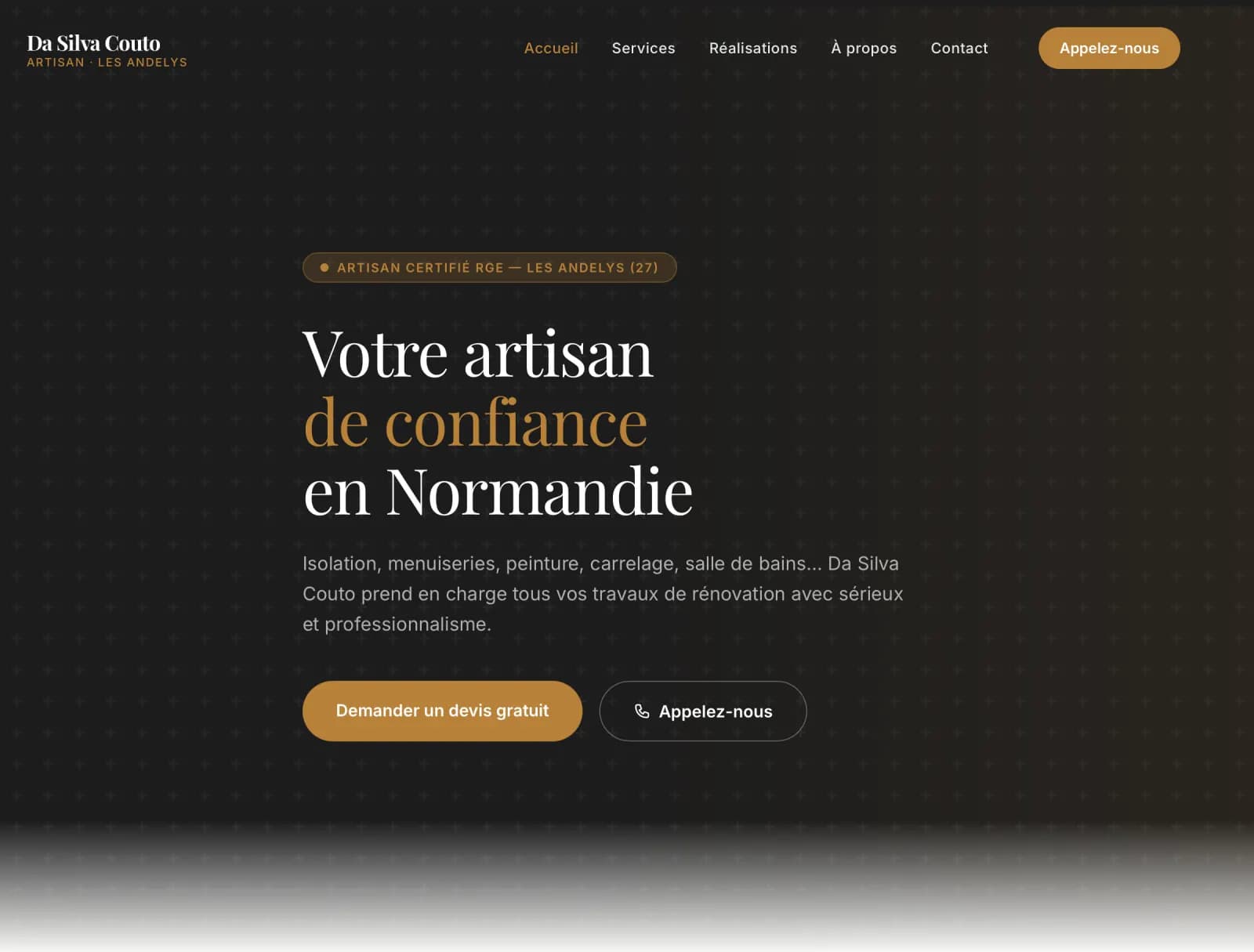 Landing page premium pour l'entreprise Victor COUTO, artisan normand.